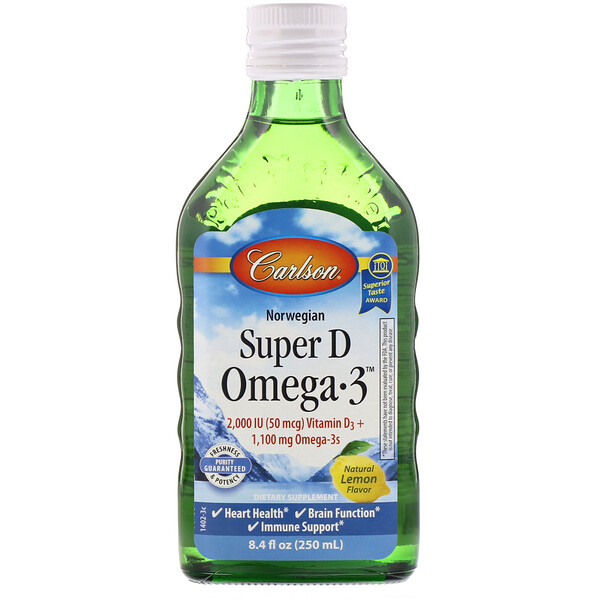 Carlson Labs, Norwegian, Super D Omega-3, Natural Lemon Flavor, 8 Carlson Labs, Norwegian, Super D Omega-3, Natural Lemon Flavor, 8.4 fl oz (250 ml)