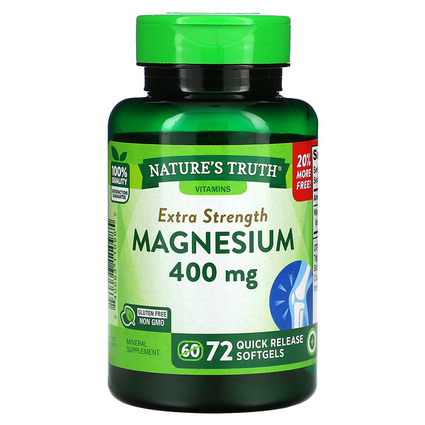 Nature's Truth, Extra Strength Magnesium, 400 mg, 72 Quick Release Softgels 1 Nature's Truth, Extra Strength Magnesium, 400 mg, 72 Quick Release Softgels