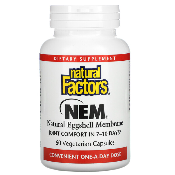 Natural Factors, NEM, Natural Eggshell Membrane, 60 Vegetarian Capsules 1 Natural Factors, NEM, Natural Eggshell Membrane, 60 Vegetarian Capsules