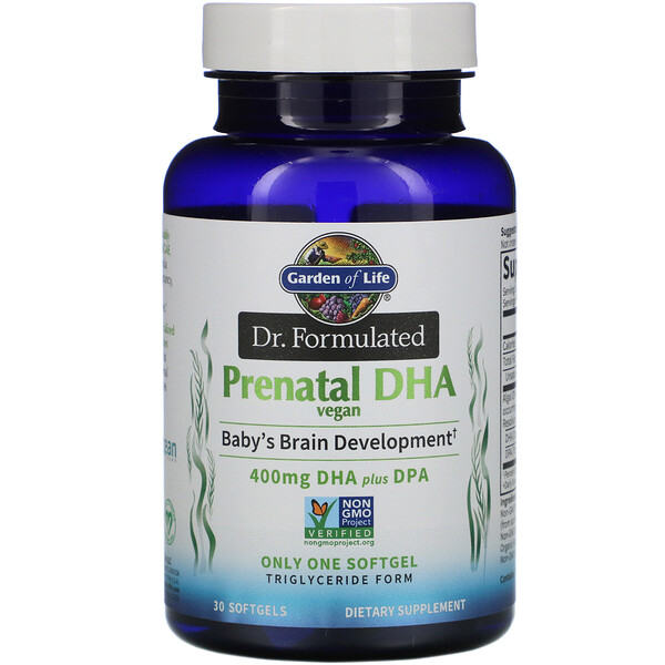 Garden of Life, Dr Garden of Life, Dr. Formulated, Vegan Prenatal DHA, 400 mg , 30 Softgels