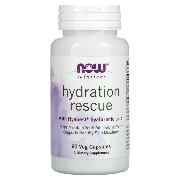 NOW Foods, Solutions, Hydration Rescue with Hyabest Hyaluronic Acid, 60 Veg Capsules 1 NOW Foods, Solutions, Hydration Rescue with Hyabest Hyaluronic Acid, 60 Veg Capsules