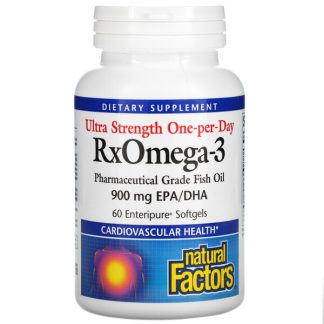 Natural Factors, Ultra Strength One-per-Day RxOmega-3, 900 mg, 60 Enteripure Softgels