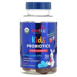LoveBug Probiotics, Kids Probiotics, Tummy Gummies, Strawberry, 2.5 Billion CFU, 30 Gummies
