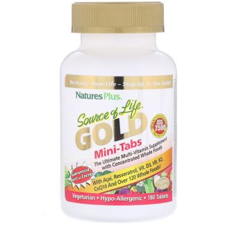 NaturesPlus, Source of Life, Gold, Mini-Tabs, The Ultimate Multi-Vitamin Supplement with Concentrated Whole Foods, 180 Tablets