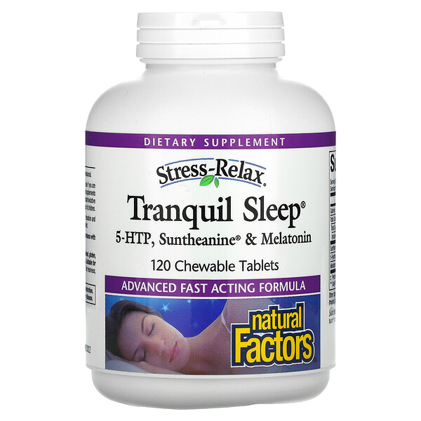 Natural Factors, Stress-Relax, Tranquil Sleep, 5-HTP, Suntheanine & Melatonin, 120 Chewable Tablets 1 Natural Factors, Stress-Relax, Tranquil Sleep, 5-HTP, Suntheanine & Melatonin, 120 Chewable Tablets