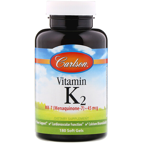 Carlson Labs, Vitamin K2 MK-7 (Menaquinone-7), 45 mcg, 180 Soft Gels 1 Carlson Labs, Vitamin K2 MK-7 (Menaquinone-7), 45 mcg, 180 Soft Gels