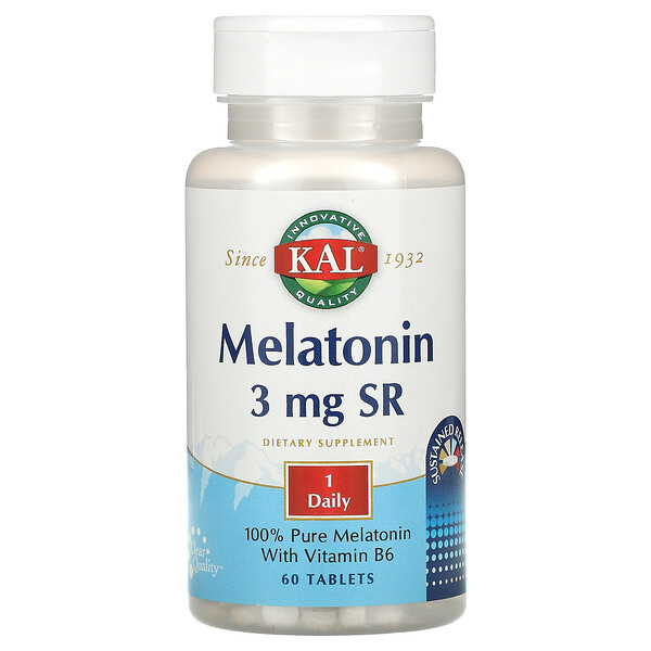 KAL, Melatonin SR with Vitamin B6, 3 mg, 60 Tablets 1 KAL, Melatonin SR with Vitamin B6, 3 mg, 60 Tablets