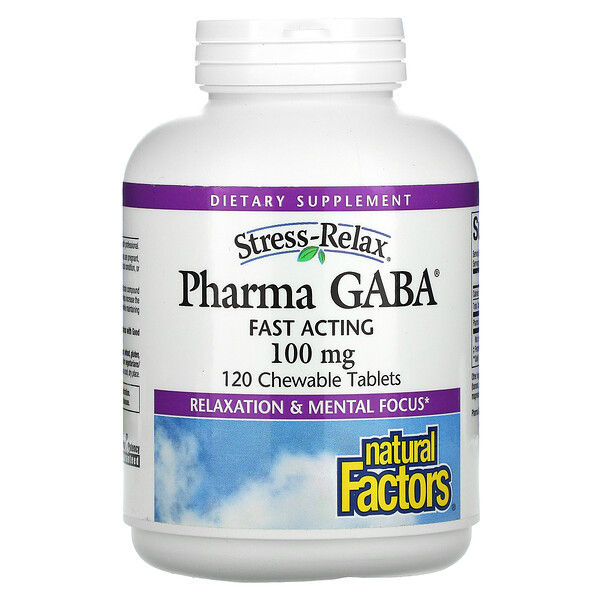 Natural Factors, Stress-Relax, Pharma GABA, 100 mg, 120 Chewable Tablets 1 Natural Factors, Stress-Relax, Pharma GABA, 100 mg, 120 Chewable Tablets