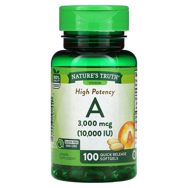 Nature's Truth, High Potency Vitamin A, 3,000 mcg (10,000 IU), 100 Quick Release Softgels 1 Nature's Truth, High Potency Vitamin A, 3,000 mcg (10,000 IU), 100 Quick Release Softgels