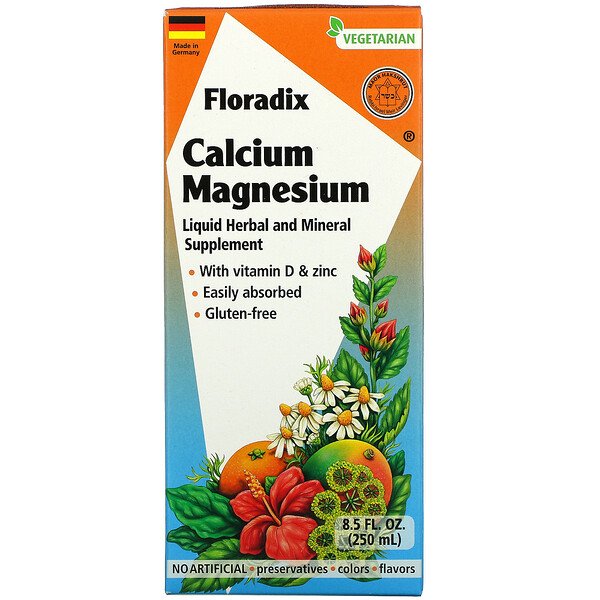 Gaia Herbs, Floradix, Calcium Magnesium with Vitamin D & Zinc, 8 Gaia Herbs, Floradix, Calcium Magnesium with Vitamin D & Zinc, 8.5 fl oz (250 ml)