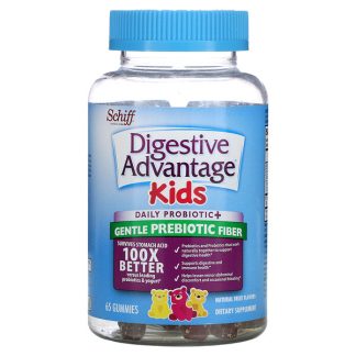 Schiff, Digestive Advantage Kids, Daily Probiotic + Gentle Prebiotic Fiber, Natural Fruit, 65 Gummies
