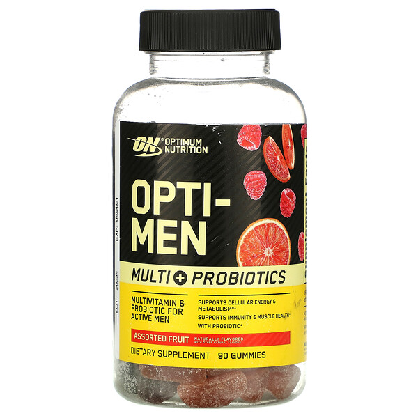 Optimum Nutrition, Opti-Men, Multi+ Probiotics, Assorted Fruit, 90 Gummies 1 Optimum Nutrition, Opti-Men, Multi+ Probiotics, Assorted Fruit, 90 Gummies