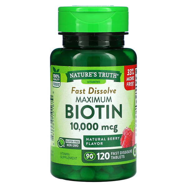 Nature's Truth, Maximum Biotin, Natural Berry, 10,000 mcg, 120 Fast Dissolve Tablets 1 Nature's Truth, Maximum Biotin, Natural Berry, 10,000 mcg, 120 Fast Dissolve Tablets