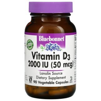 Bluebonnet Nutrition, Vitamin D3, 50 mcg (2,000 IU), 90 Vegetable Capsules