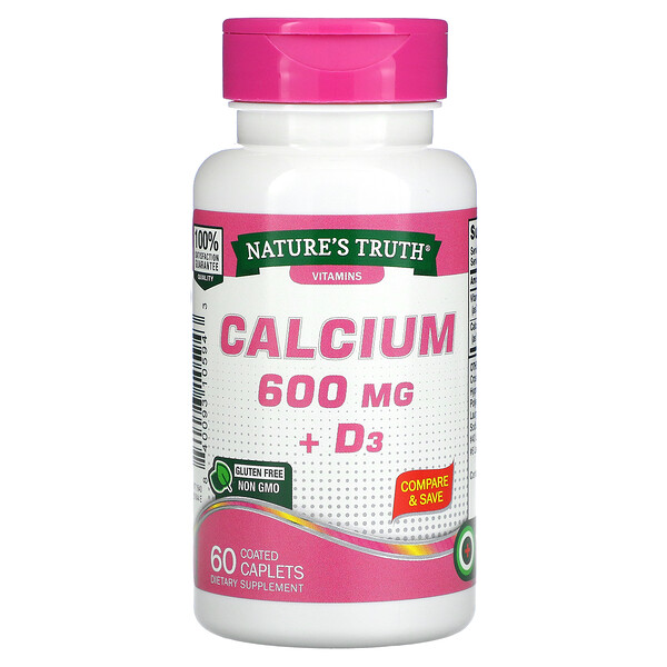 Nature's Truth, Calcium Plus Vitamin D3, 600 mg, 60 Coated Caplets 1 Nature's Truth, Calcium Plus Vitamin D3, 600 mg, 60 Coated Caplets