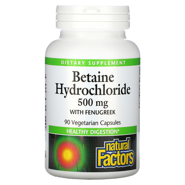 Natural Factors, Betaine Hydrochloride with Fenugreek, 500 mg, 90 Vegetarian Capsules 1 Natural Factors, Betaine Hydrochloride with Fenugreek, 500 mg, 90 Vegetarian Capsules