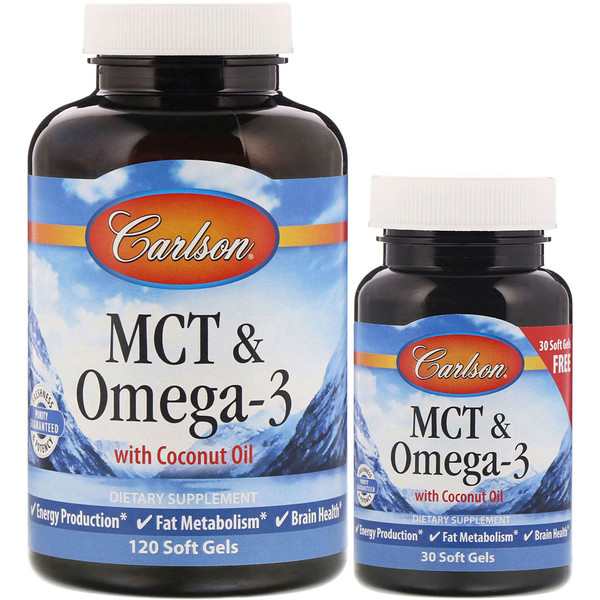 Carlson Labs, MCT & Omega-3, 120 + 30 Free Soft Gels 1 Carlson Labs, MCT & Omega-3, 120 + 30 Free Soft Gels