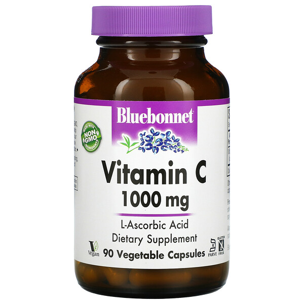 Bluebonnet Nutrition, Vitamin C, 1,000 mg, 90 Vegetable Capsules 1 Bluebonnet Nutrition, Vitamin C, 1,000 mg, 90 Vegetable Capsules
