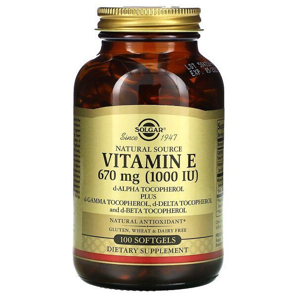 Solgar, Natural Source Vitamin E, 670 mg (1,000 IU), 100 Softgels 1 Solgar, Natural Source Vitamin E, 670 mg (1,000 IU), 100 Softgels