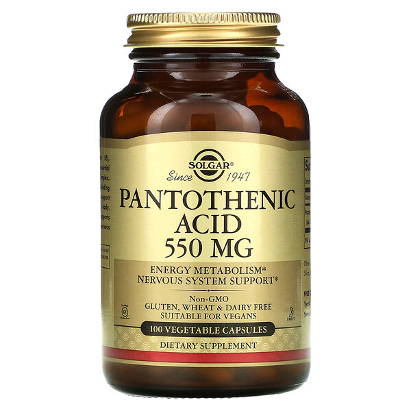 Solgar, Pantothenic Acid, 550 mg, 100 Vegetable Capsules 1 Solgar, Pantothenic Acid, 550 mg, 100 Vegetable Capsules