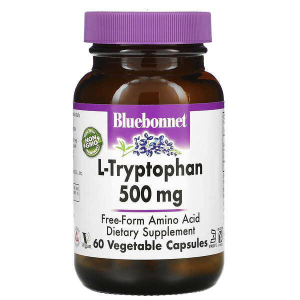 Bluebonnet Nutrition, L-Tryptophan, 500 mg, 60 Vegetable Capsules 1 Bluebonnet Nutrition, L-Tryptophan, 500 mg, 60 Vegetable Capsules