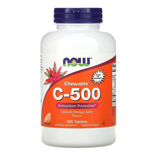 NOW Foods, Chewable C-500, Orange Juice Flavor, 100 Tablets 1 NOW Foods, Chewable C-500, Orange Juice Flavor, 100 Tablets