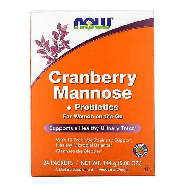 NOW Foods, Cranberry Mannose + Probiotics, For Women On The Go, 24 Packets, 0 NOW Foods, Cranberry Mannose + Probiotics, For Women On The Go, 24 Packets, 0.21 oz (6 g) Each