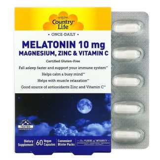 Country Life, Melatonin 10 mg Magnesium, Zinc & Vitamin C, 60 Vegan Capsules