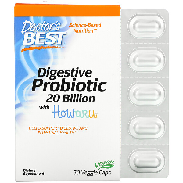 Doctor's Best, Digestive Probiotic with Howaru, 20 Billion CFU, 30 Veggie Caps 1 Doctor's Best, Digestive Probiotic with Howaru, 20 Billion CFU, 30 Veggie Caps