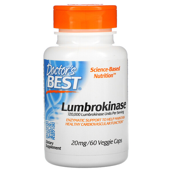 Doctor's Best, Lumbrokinase, 20 mg, 60 Veggie Caps 1 Doctor's Best, Lumbrokinase, 20 mg, 60 Veggie Caps